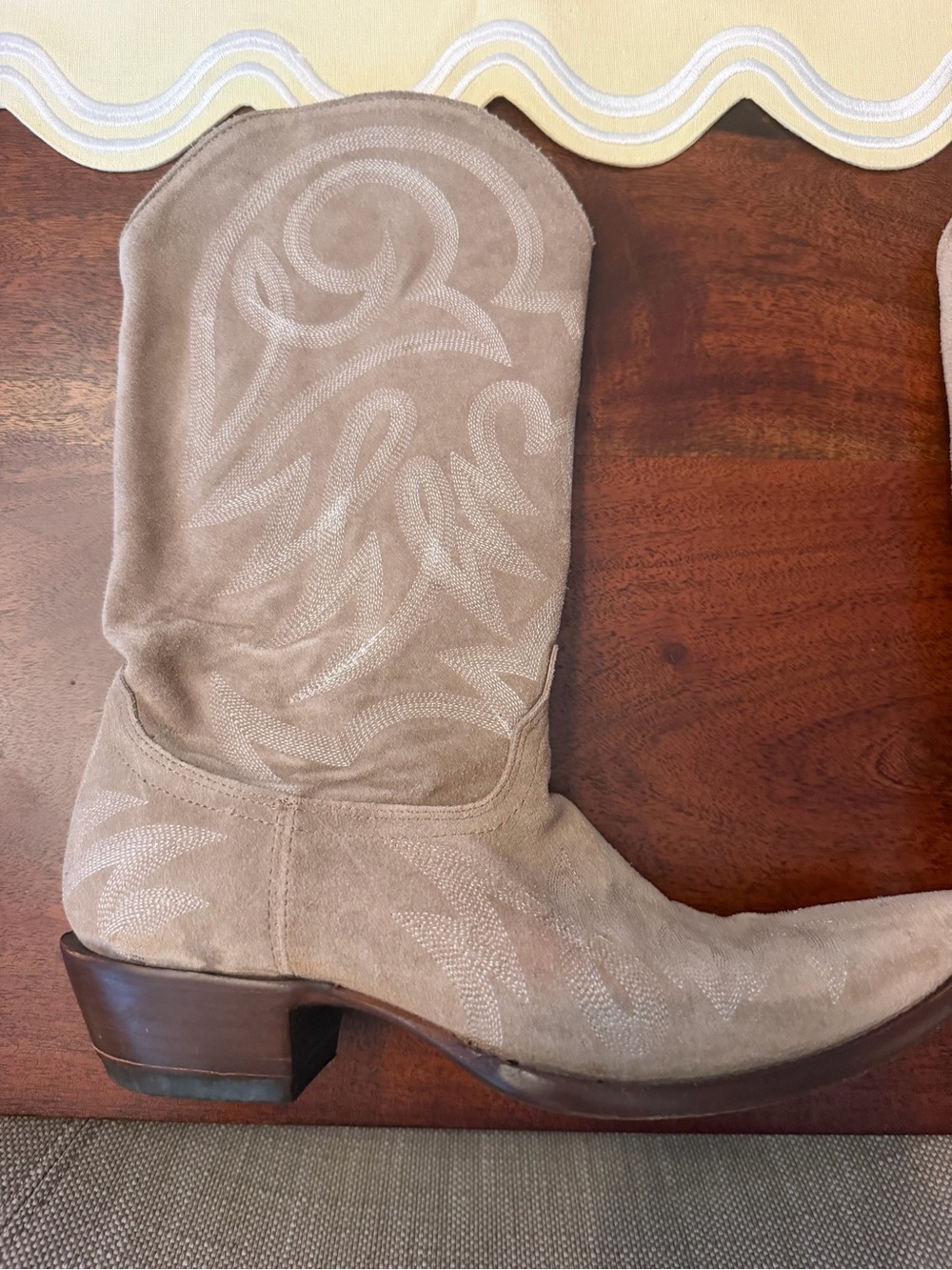 KEmo Sabe Women's Tan Suede Cowboy Boots with Decorative Stitching - Picture 4 of 8